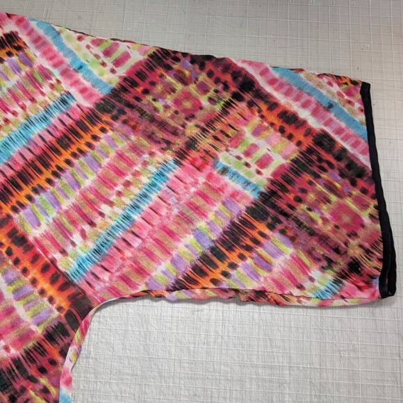 Chenault multi-color semi-sheer flowy blouse with knot front, size XL - Picture 7 of 8